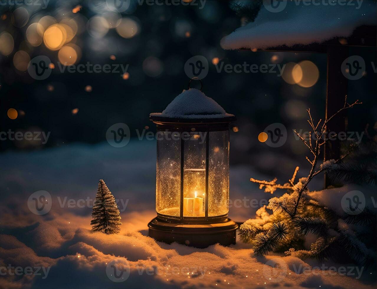 Ai Generative A vibrant cozy lantern decoration christmas night photo
