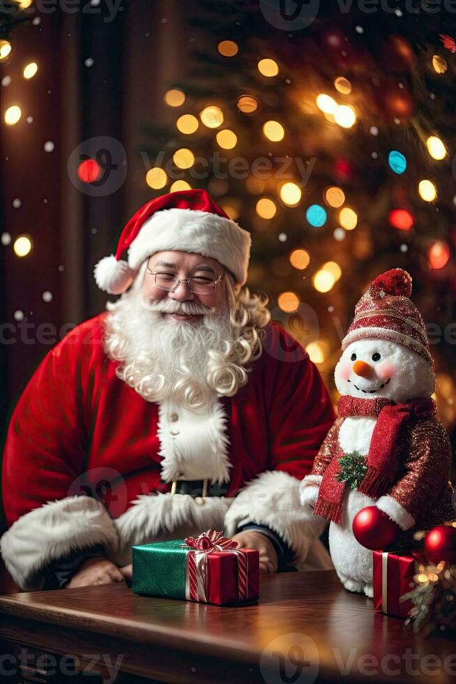 ai generative Santa Claus enjoys being with children on the blessed Christmas Eve photo