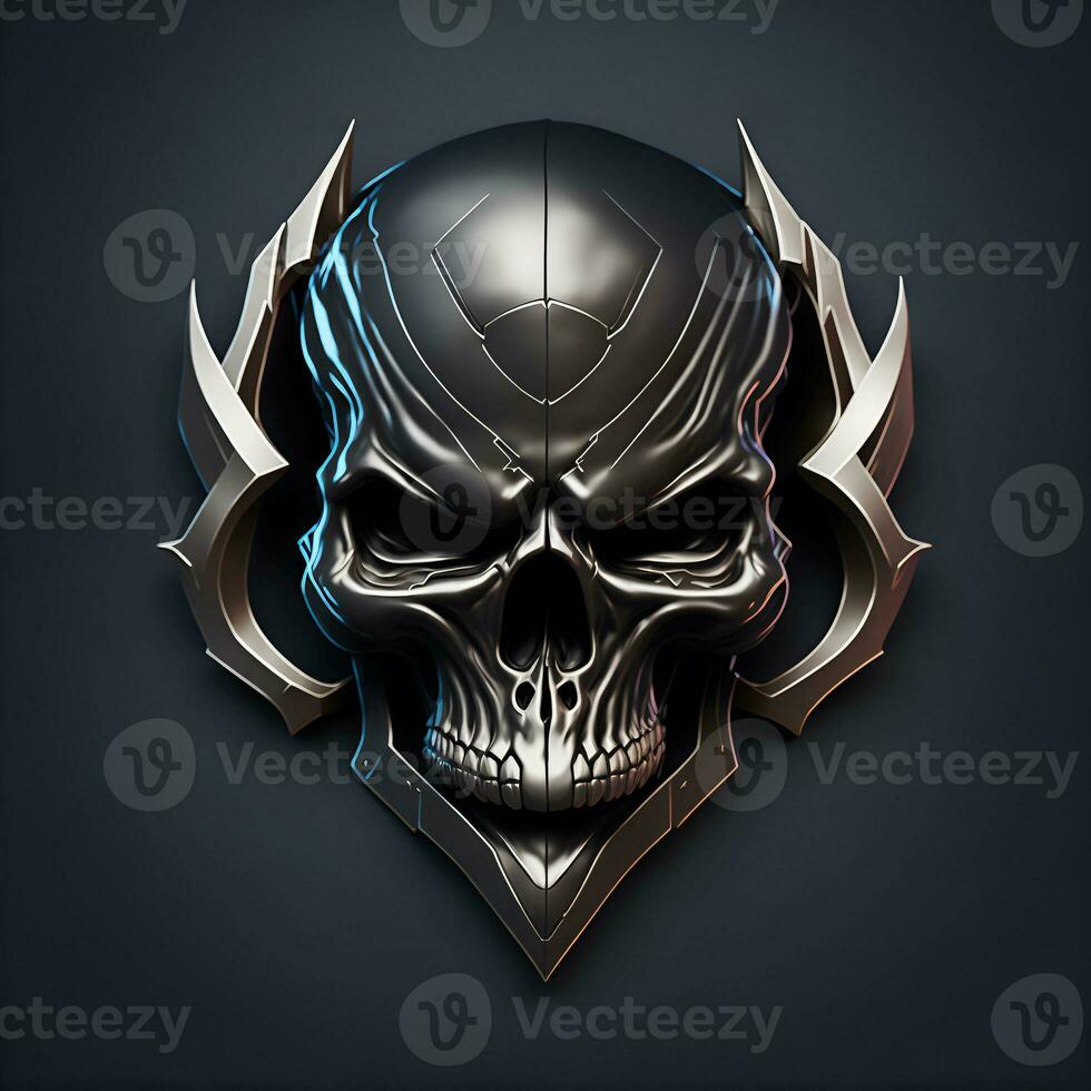 AI Generative, 3d illustration of a skull with horns and shield photo