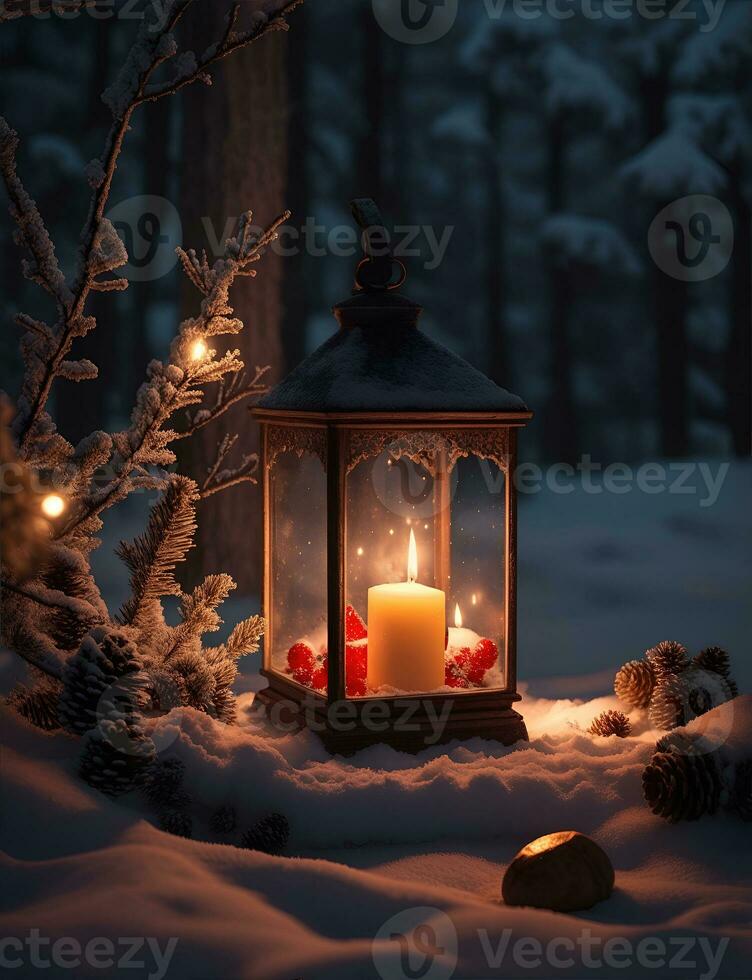 ai generativo un vibrante acogedor linterna decoración Navidad noche foto