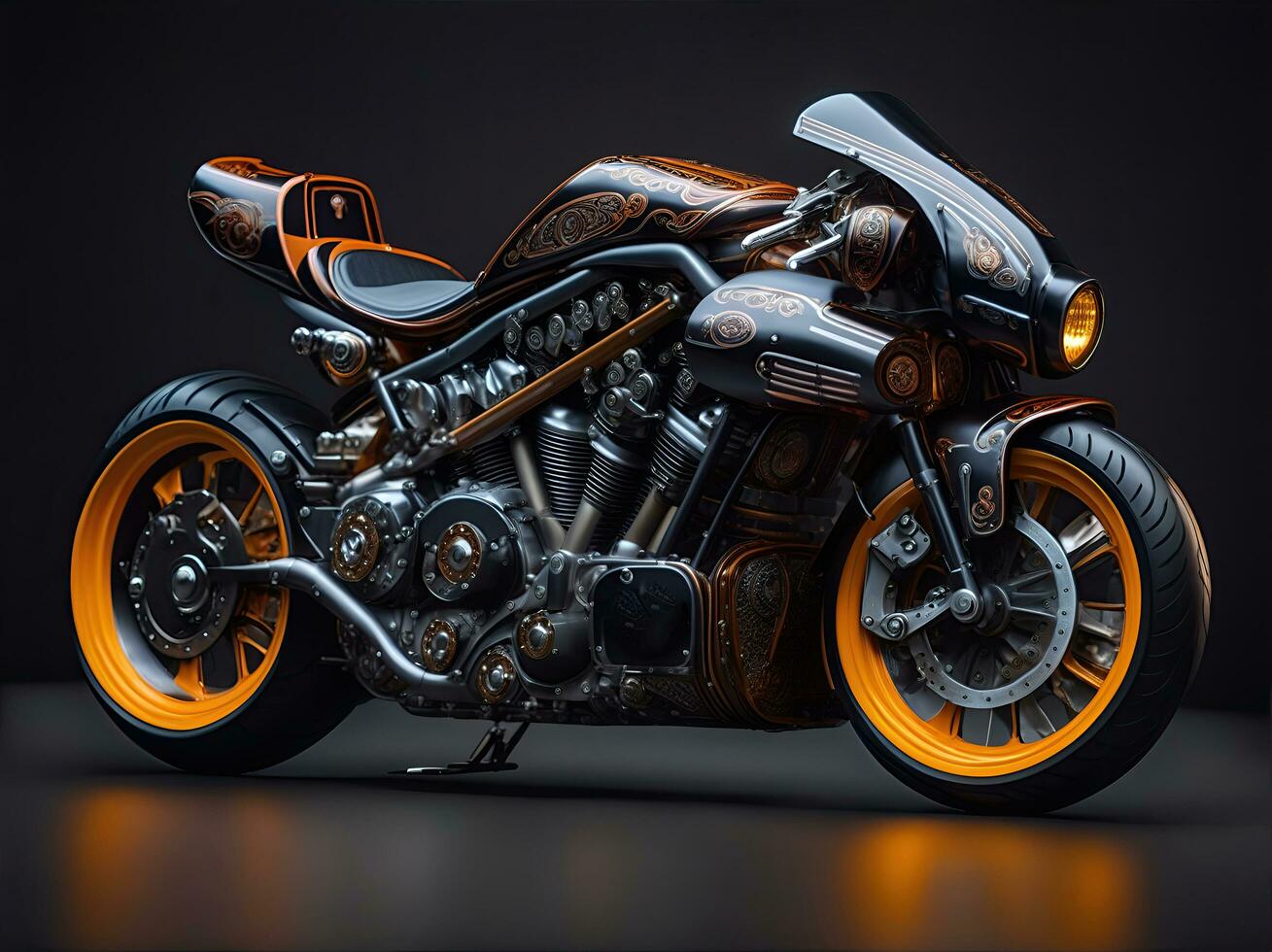 AI Generative, Conceptual design of A custom motorcycle isolated on various background photo