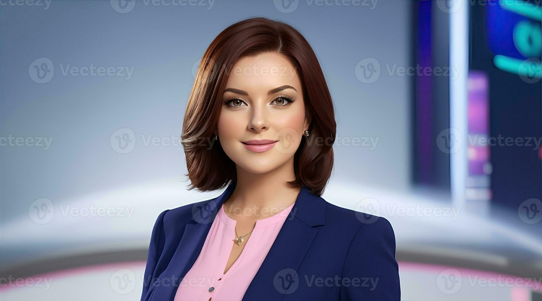 AI Generative, a photo of a tv news female presenter on a popular channel. live stream broadcast on television