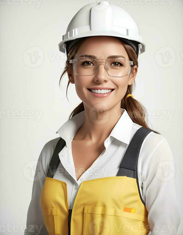 AI Generative, Young female site engineer with a safety vest and hardhat photo