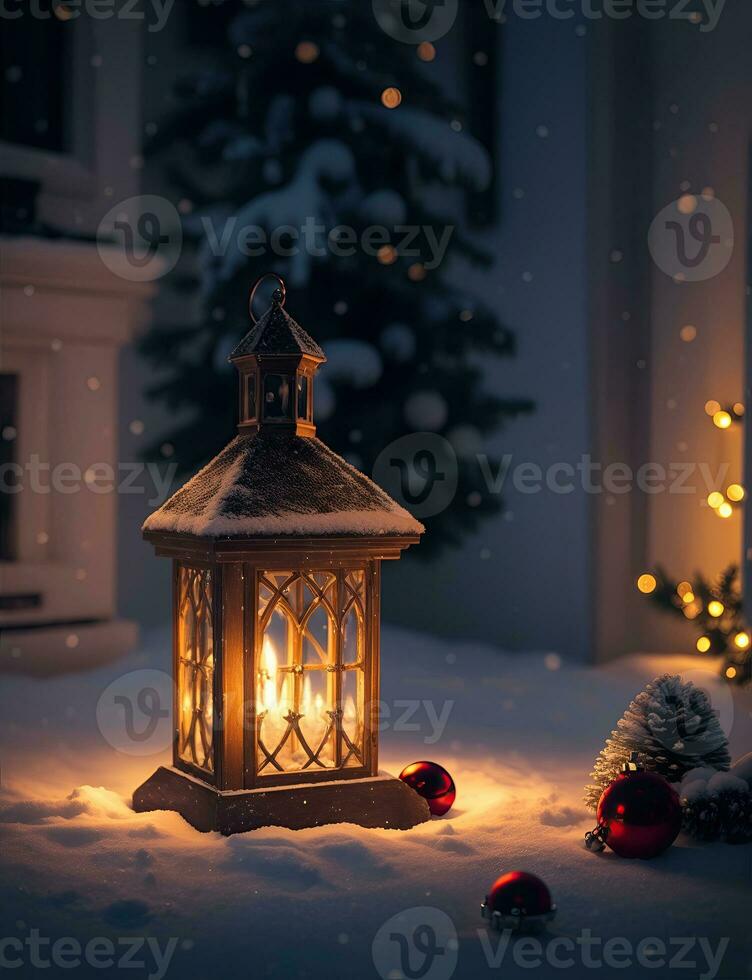 ai generativo un vibrante acogedor linterna decoración Navidad noche foto