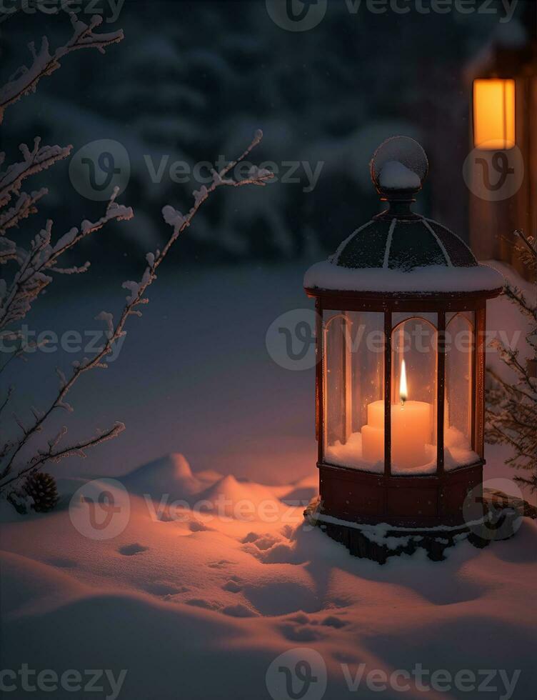 ai generativo un vibrante acogedor linterna decoración Navidad noche foto