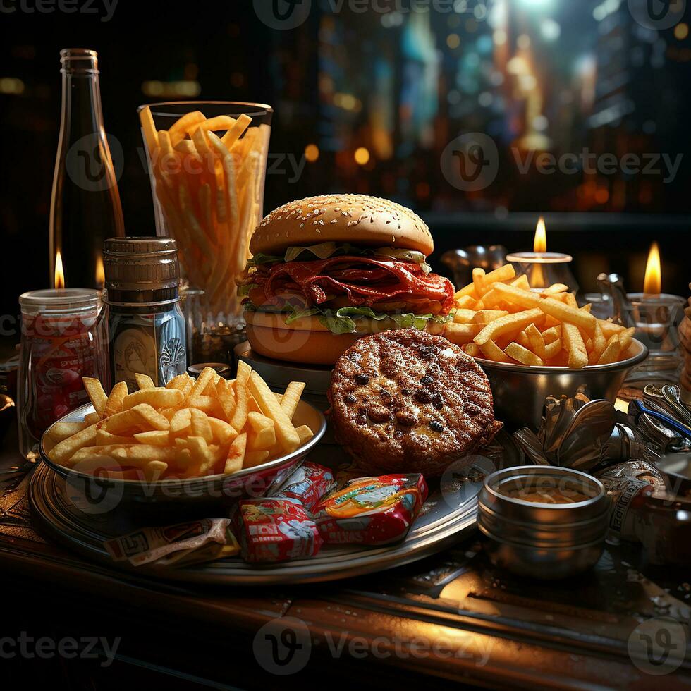 Fast food, Burger background image AI Generative photo