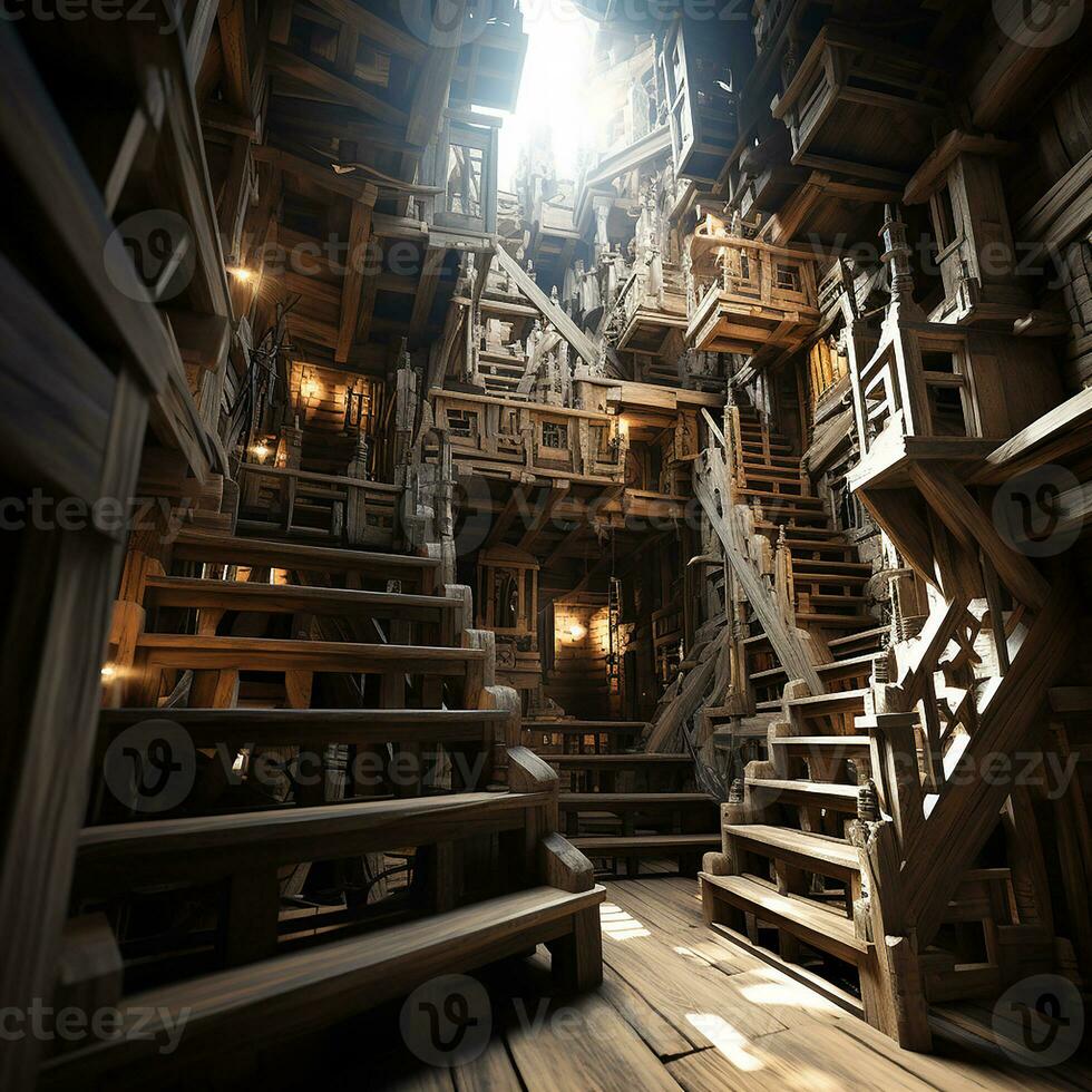 Sylvan Structures Embracing Nature's Elegance in Wood AI Generative photo