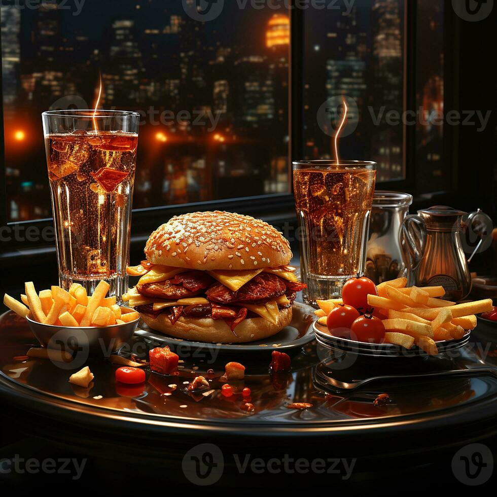 Fast food, Burger background image AI Generative photo