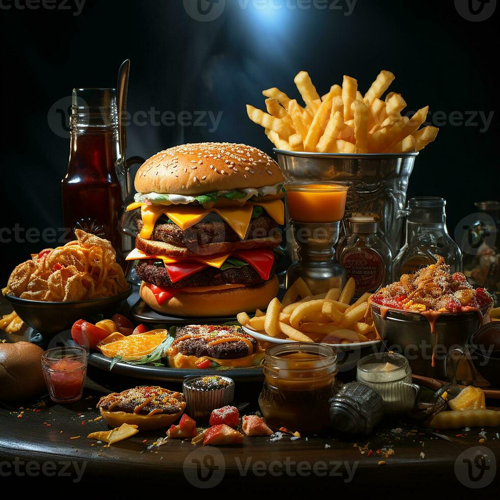 Fast food, Burger background image AI Generative photo