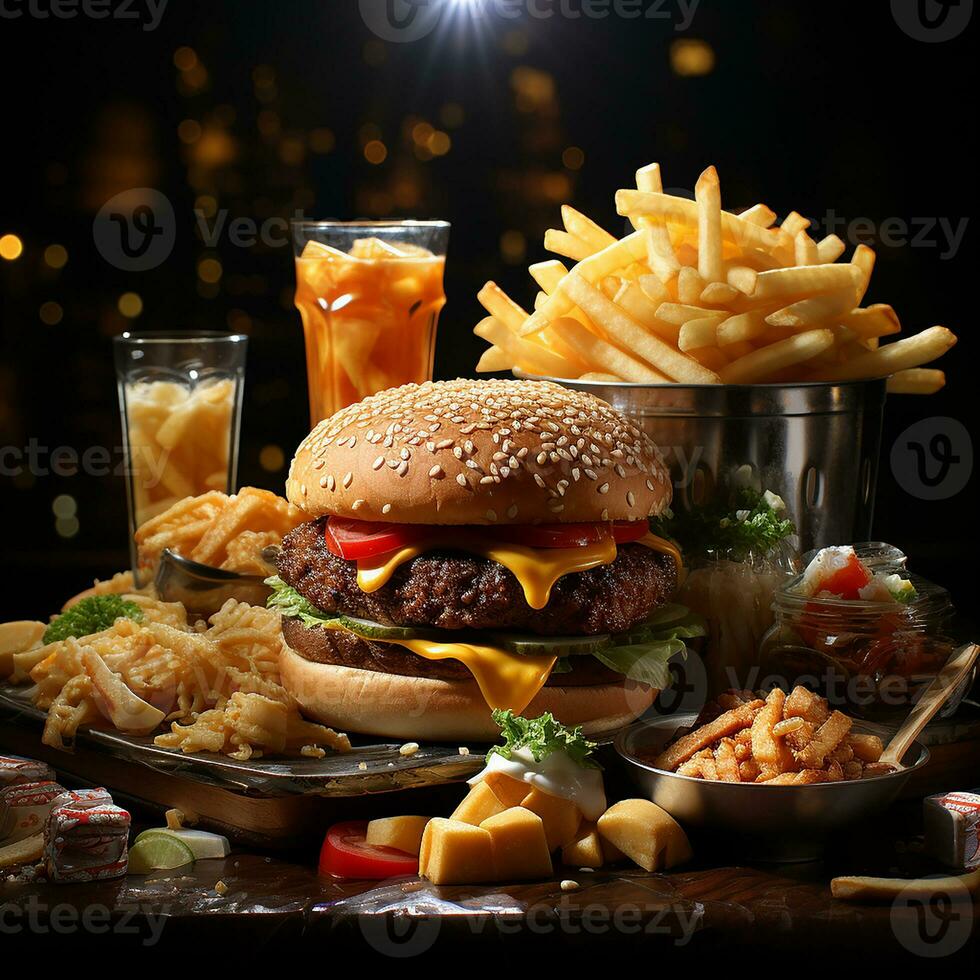 Fast food, Burger background image AI Generative photo