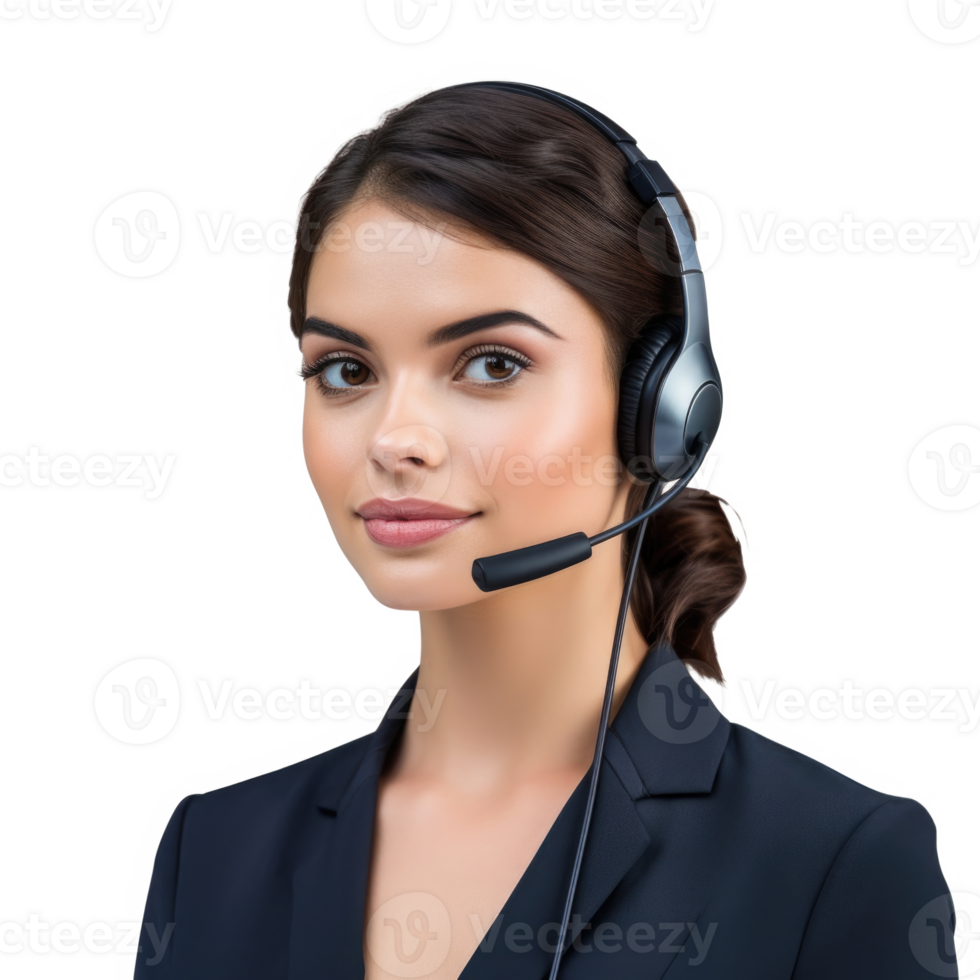 Female call center agent with headset. Generative AI png