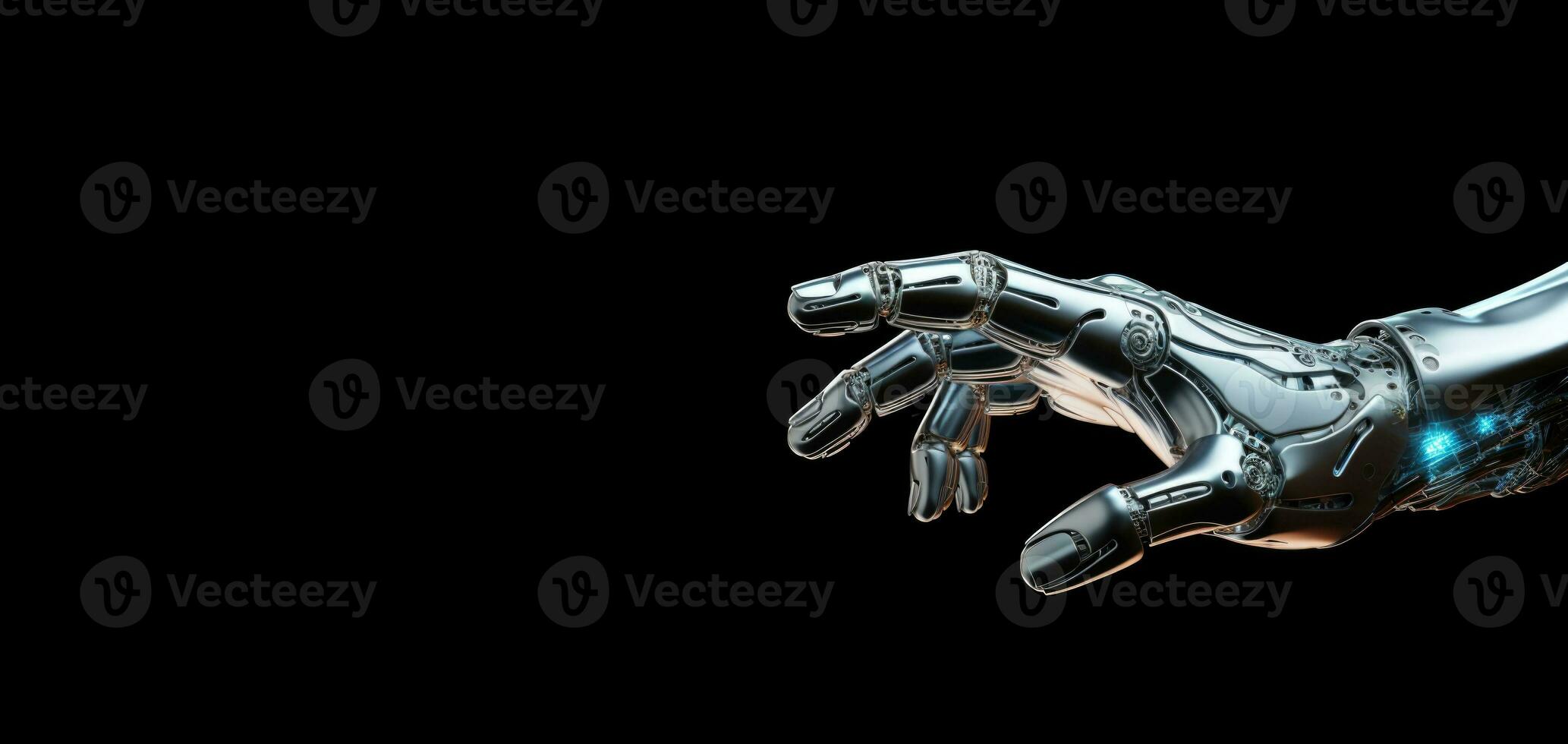 Robotic digital hand on dark background. Generative AI photo