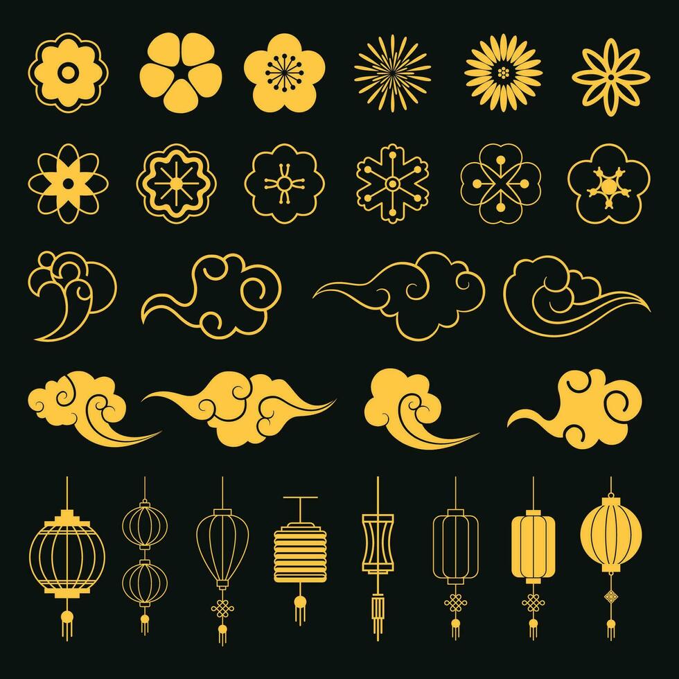 Chinese traditional new year elements collection vector