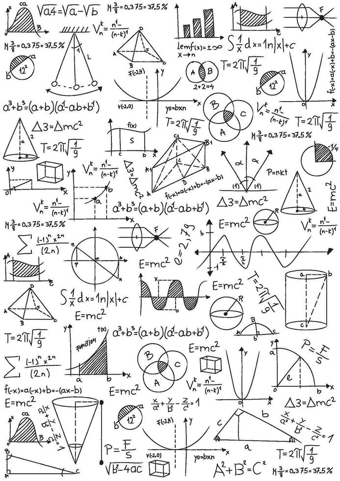 Math vector with formulas geometrical plots and calculations Endless texture