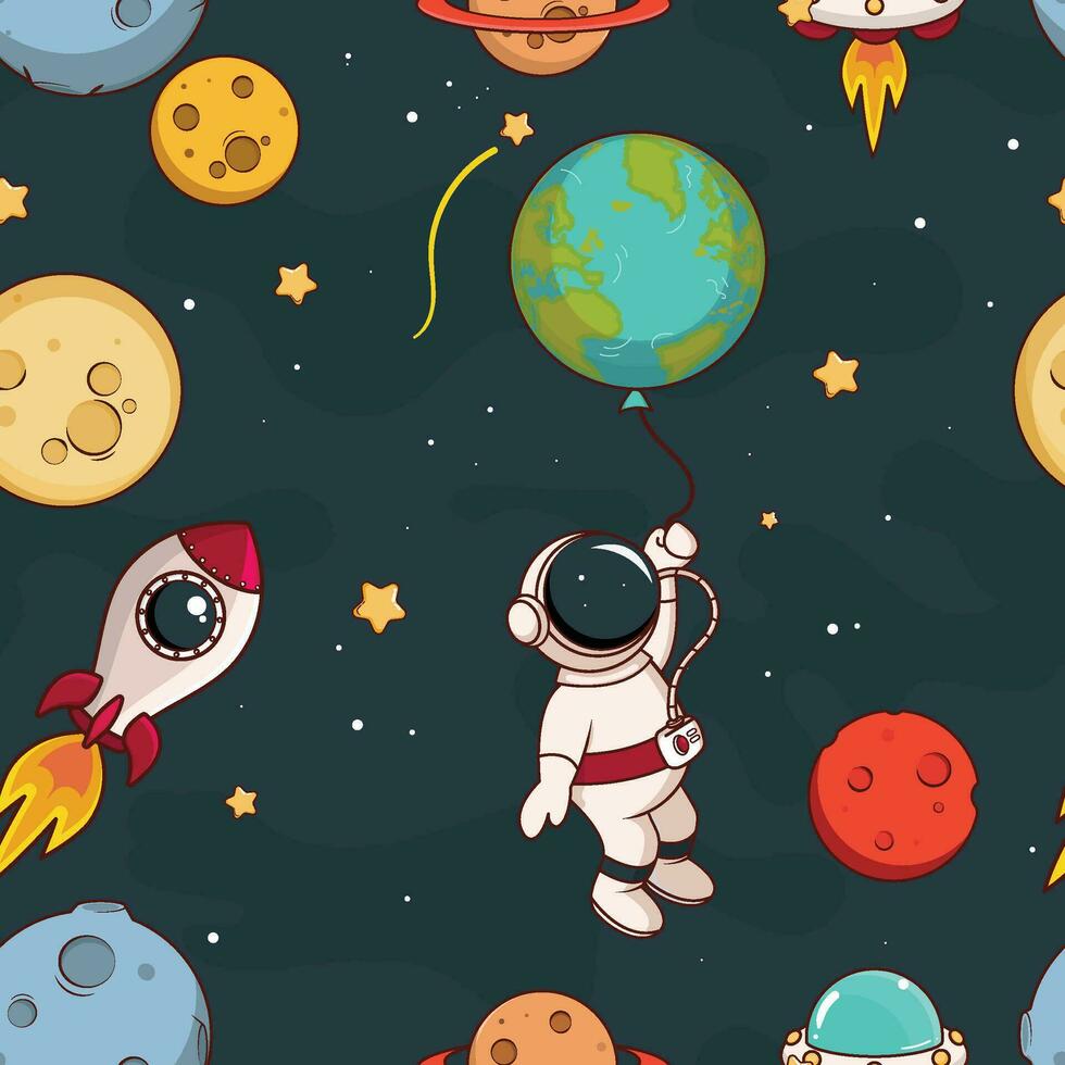 Cute Space Cartoon Seamless Pattern vector