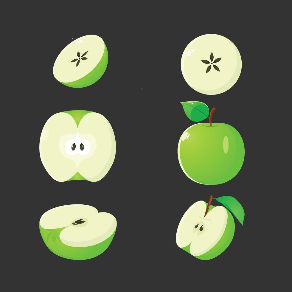 manzana íconos conjunto en verde color vector