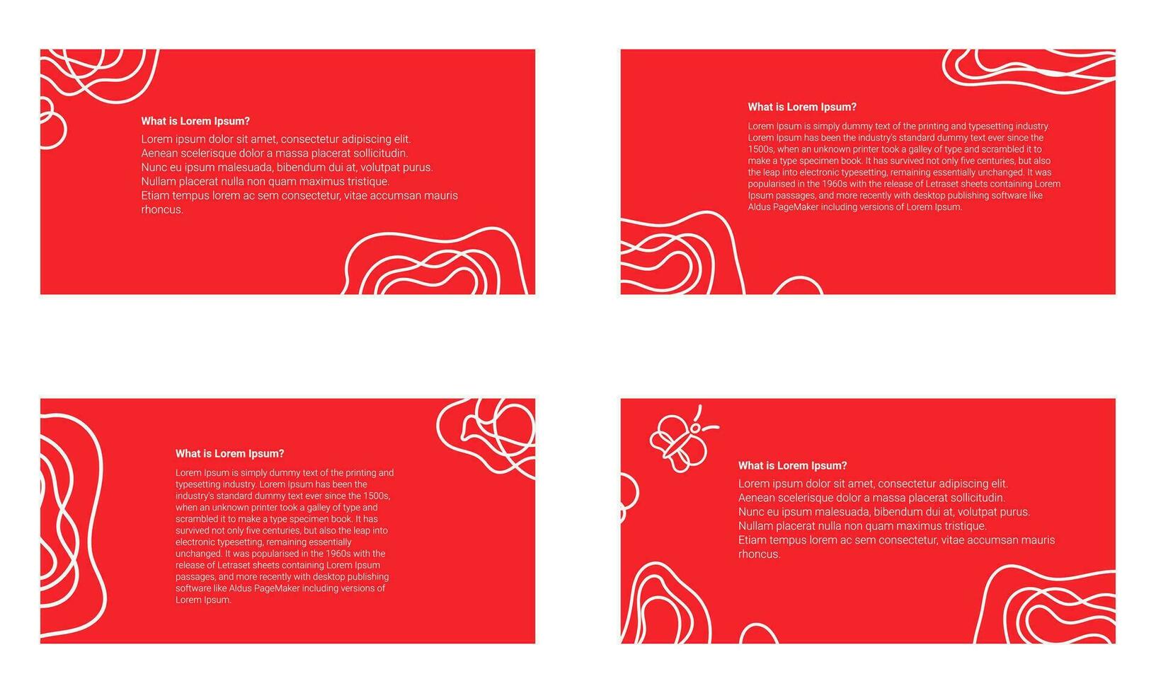 a set of simple red backgrounds banner with abstract ornaments with examples of lorem ipsum text in them. vector