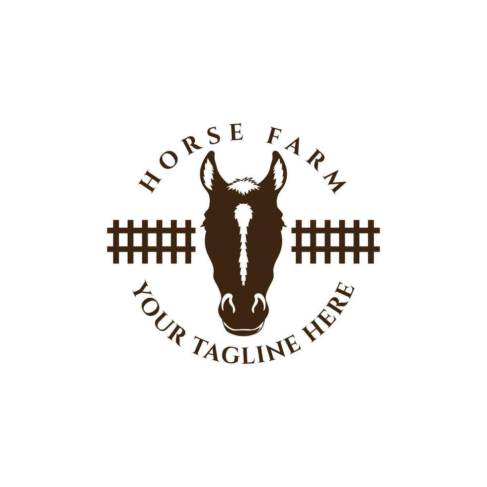 Vintage Retro Horse with Fence Stable Stabling for Farm Ranch Logo Illustration vector