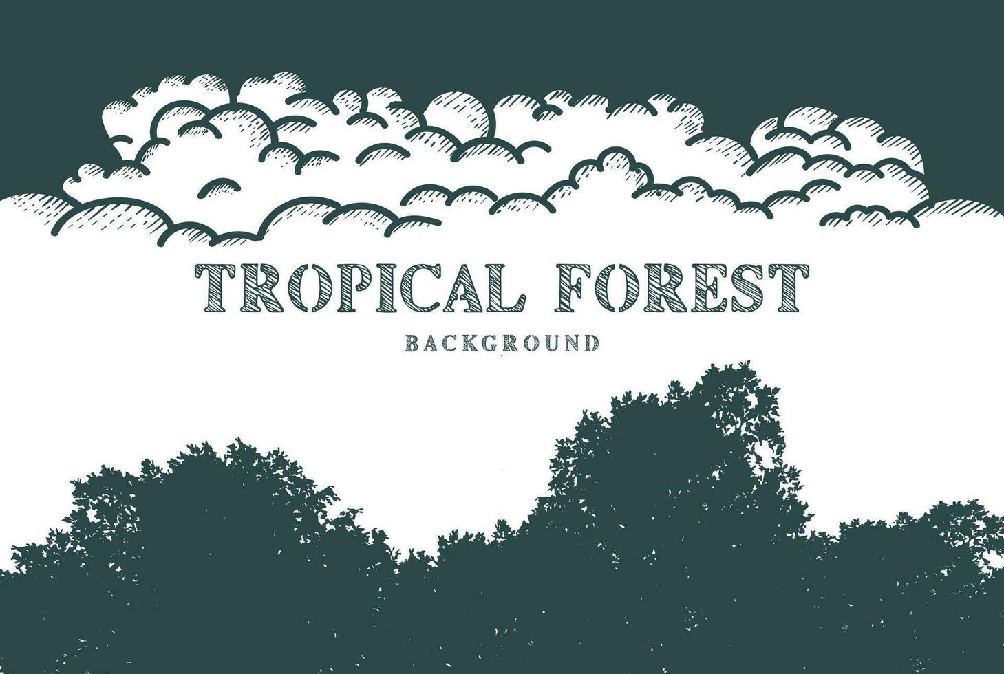 silueta de tropical selva bosque y nube lluvia cielo antecedentes diseño vector