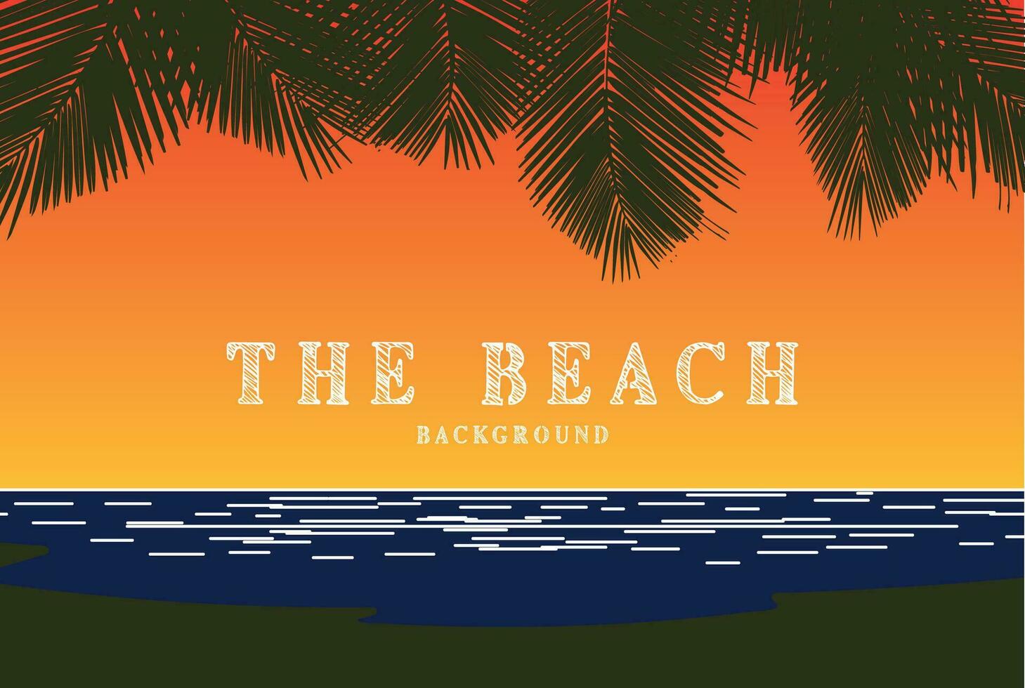 Background Illustration of Summer Tropical Beach with Palm Coconut Leaves Decoration and Space for Text vector