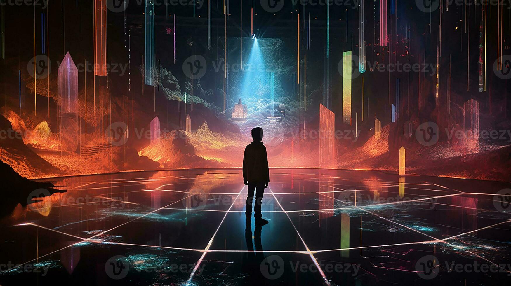 conceptual collage with internet addiction disorder, computer security, virtual world photo