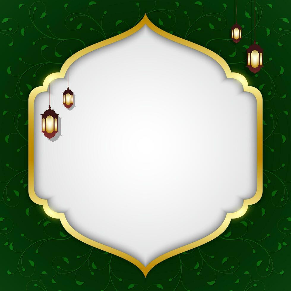 Green and gold frame decorated with simple Islamic lights vector