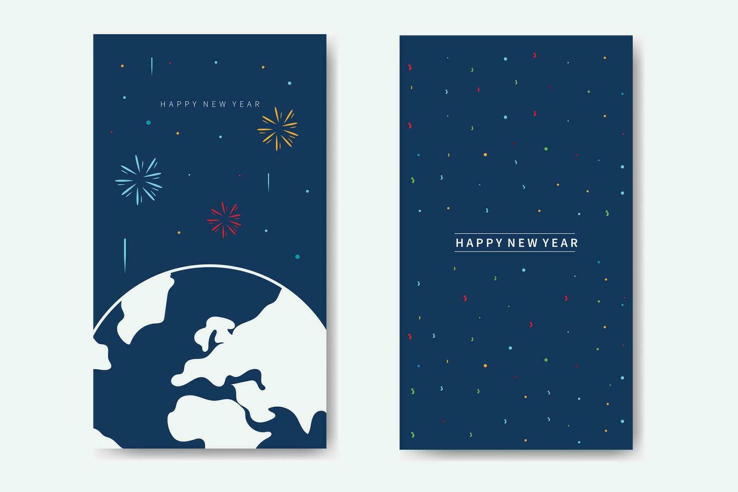 Happy New Year Story Template With Firework And Planet Bundle vector