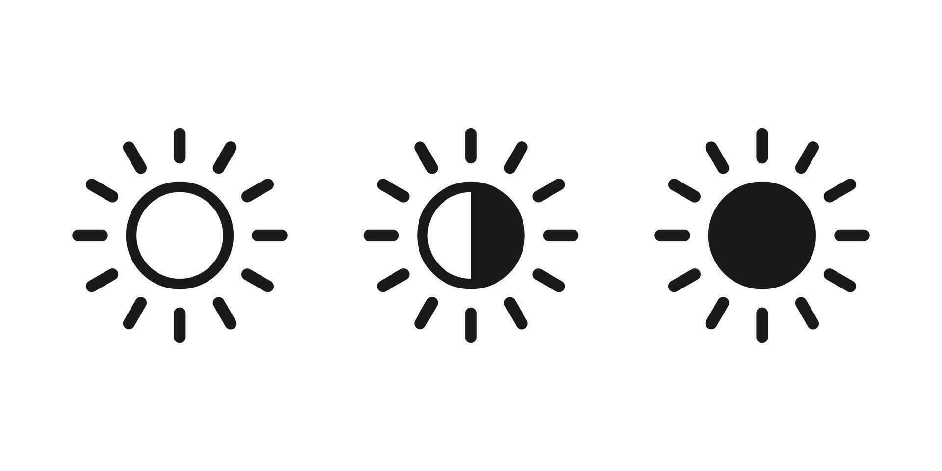 Brightness control icons set. Contrast level icon. Screen brightness and contrast level settings icon. vector