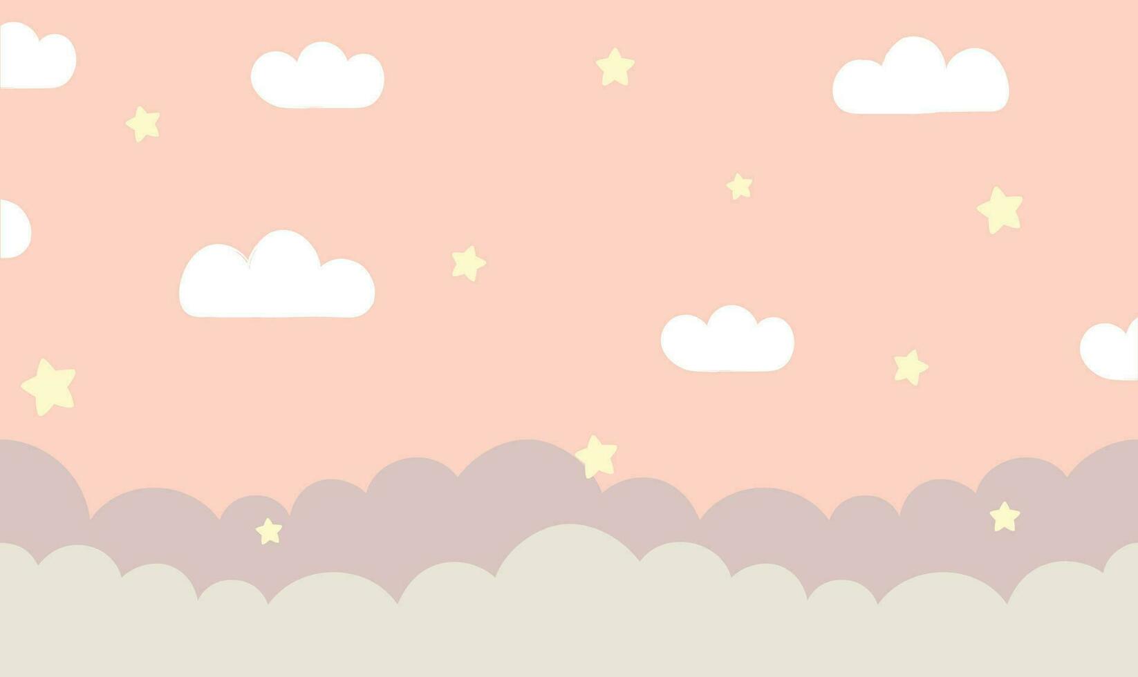pink color cartoon background with clouds and stars for kids vector