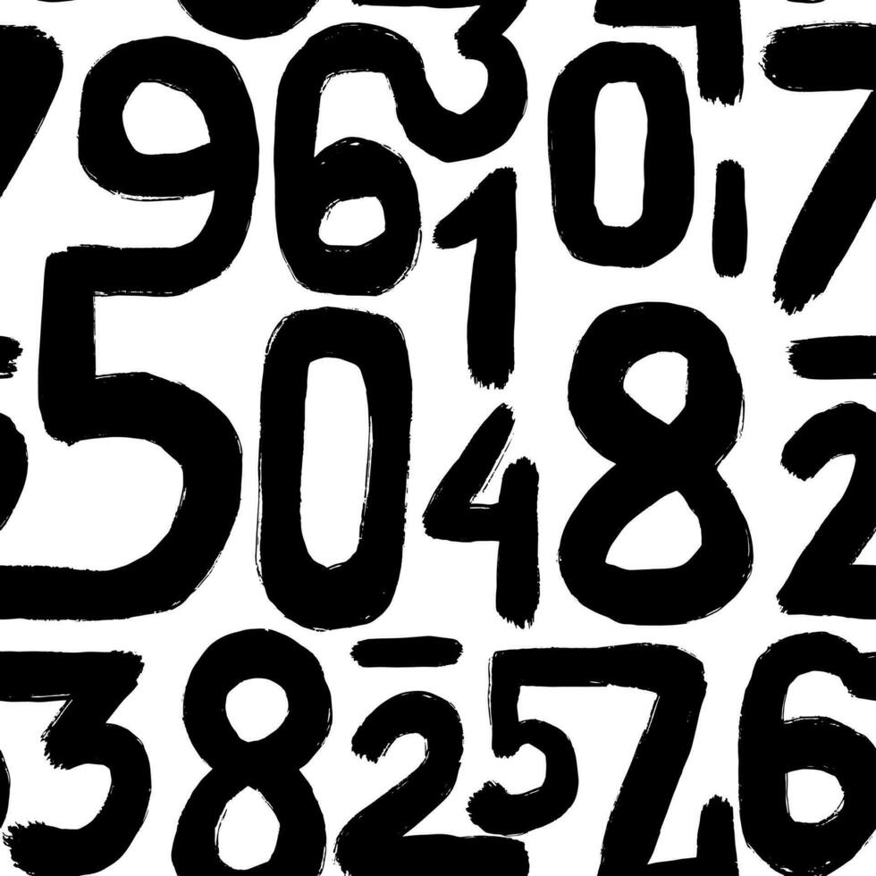 Seamless pattern with hand drawn numbers. Simple kids drawing style. Black and white numbers written with a brush. Handwritten numeral vector texture