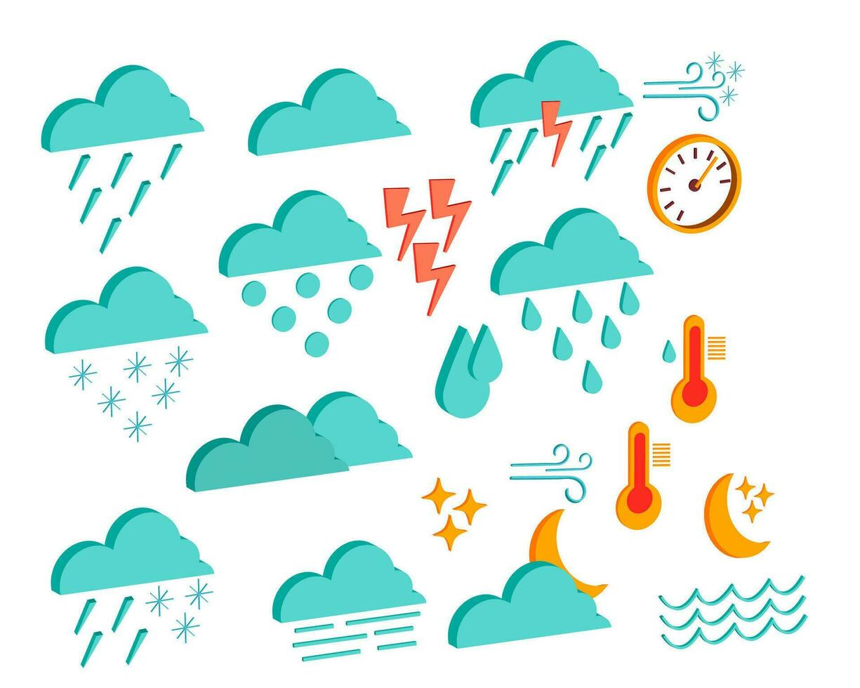 clima pronóstico isométrica íconos conjunto vector