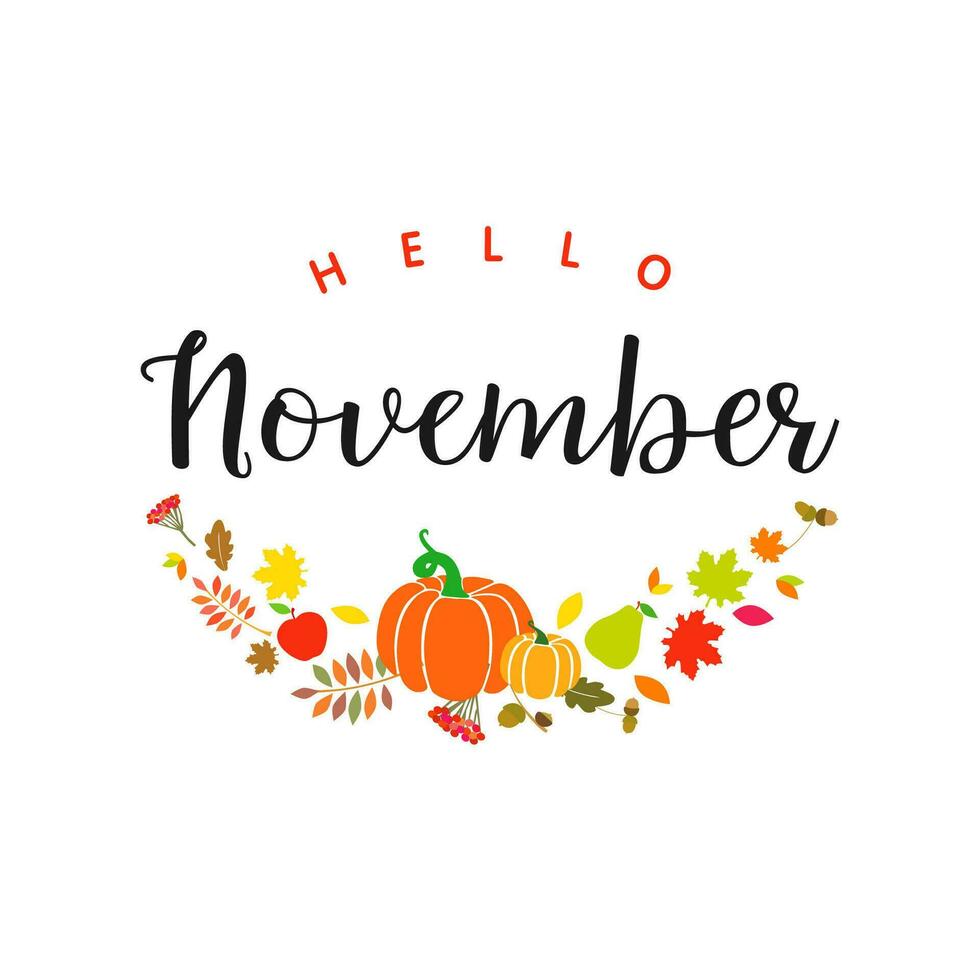 Hello November greeting card. Social media poster vector