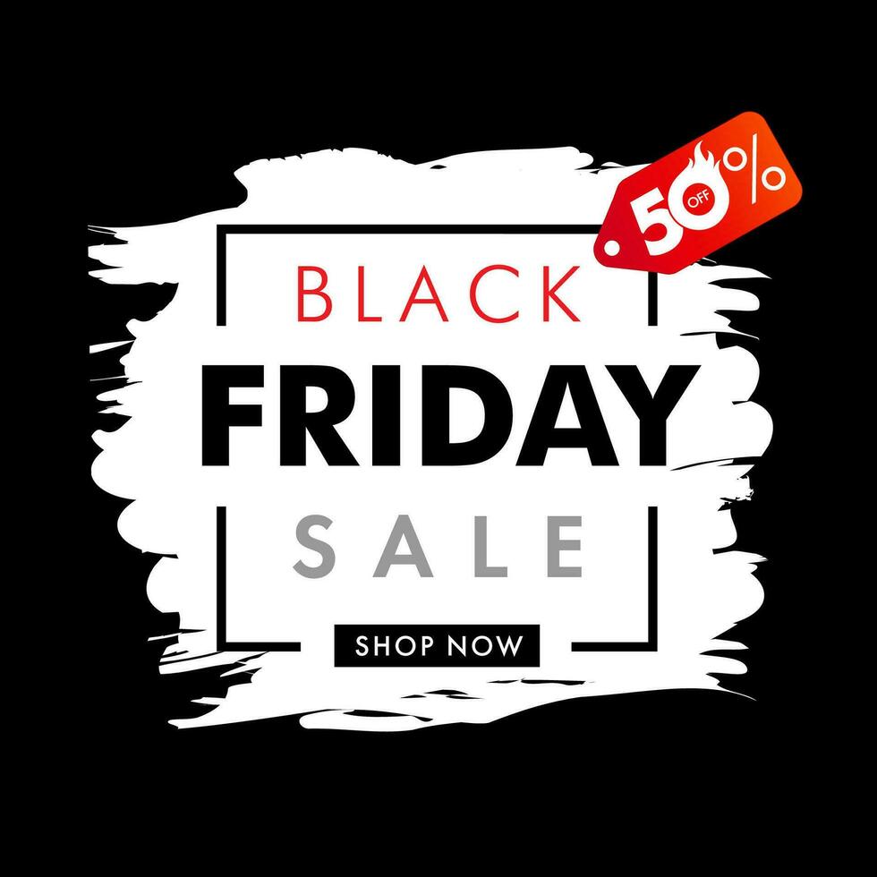 Black Friday sale banner. Up to 50 percent off price label vector