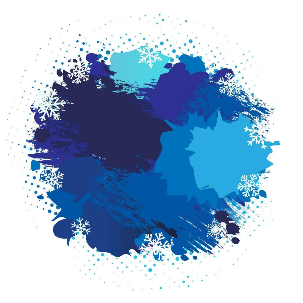 Winter snowflakes with brush and ink grunge blue background. vector