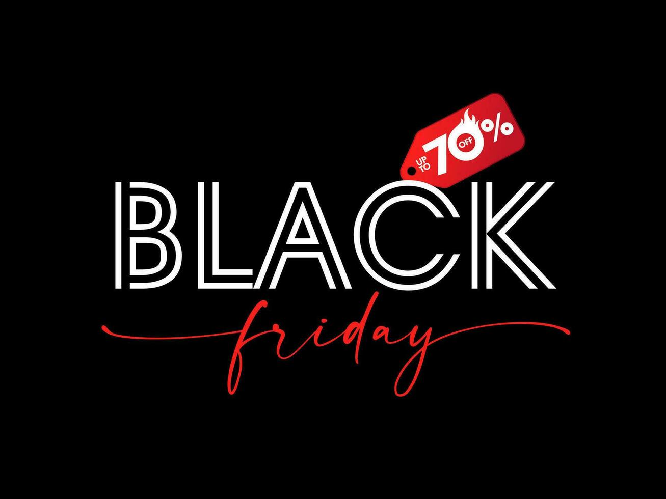 Black Friday, up to 70 off discount label. Creative banner vector