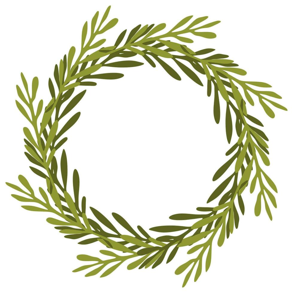 verde laurel guirnalda. vector ilustración de un redondo guirnalda de árbol ramas con verde hojas aislado en un blanco. color botánica frontera con Copiar espacio para texto. boda, Pascua de Resurrección modelo para tarjeta postal