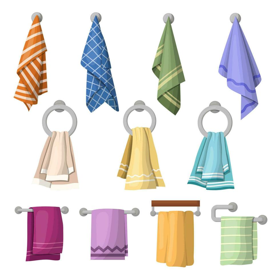 A set of hand towels, kitchen towels. Vector illustration.