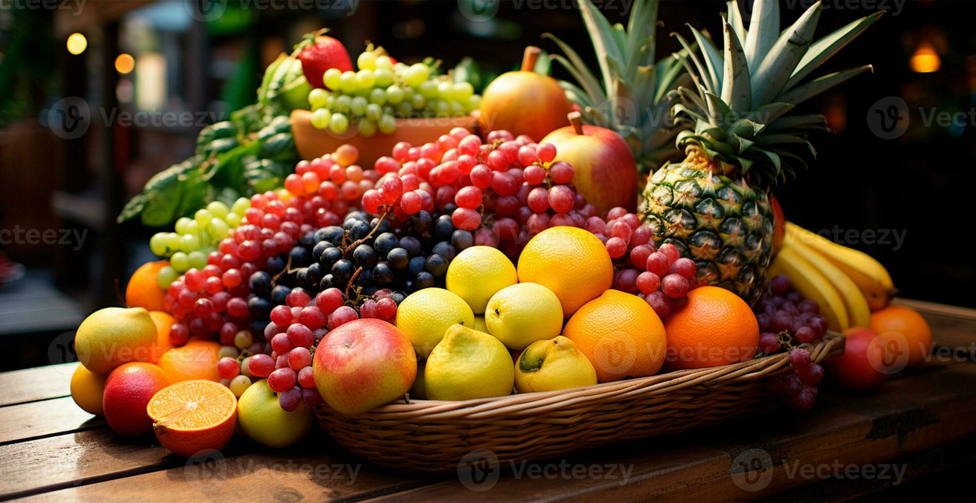 Grocery store, supermarket, fresh fruit market, eco food - AI generated image photo