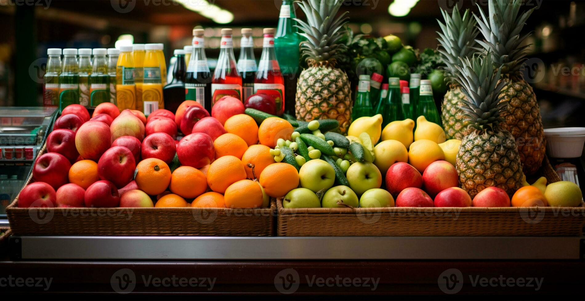 Grocery store, supermarket, fresh fruit market, eco food - AI generated image photo