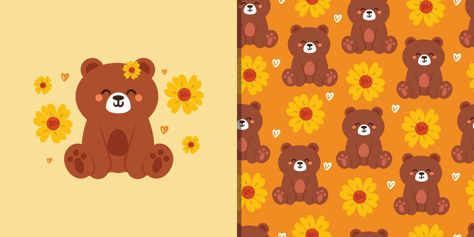 seamless pattern and card cartoon bear. cute animal card and pattern for gift wrap paper vector