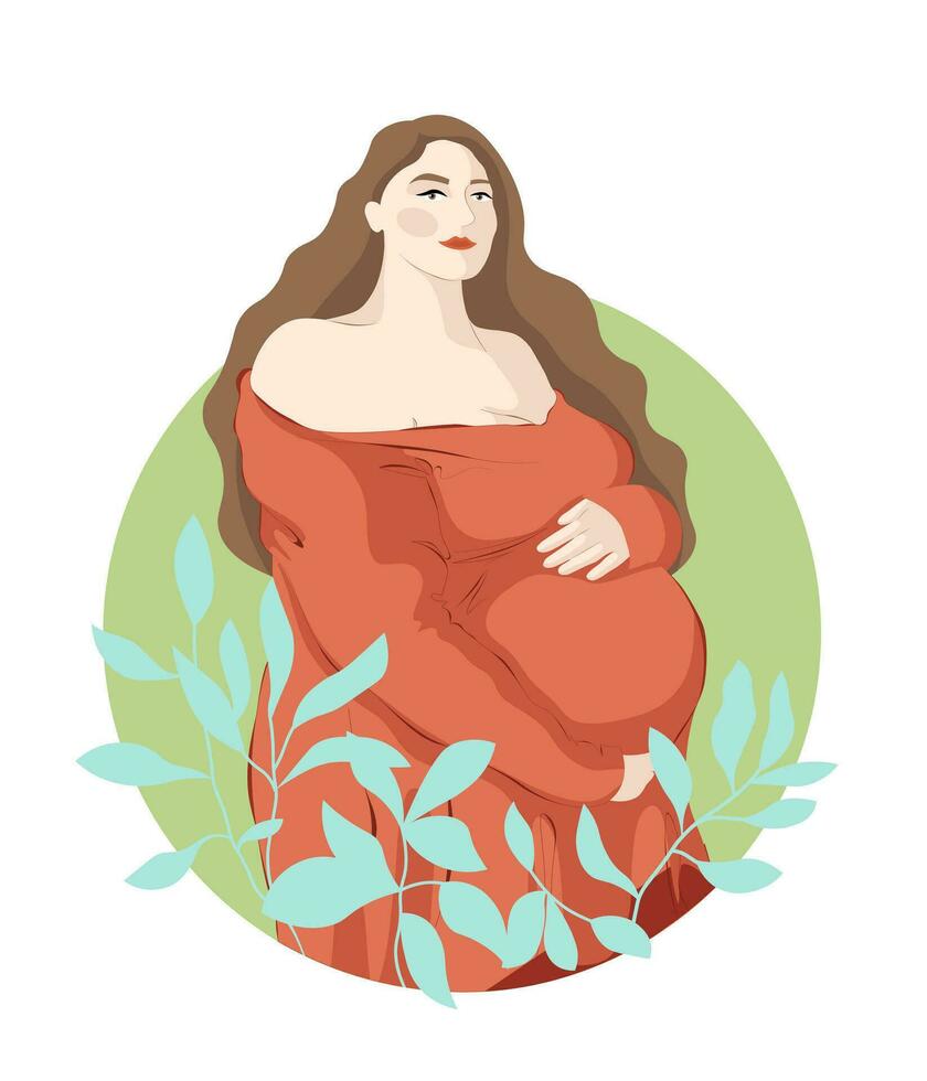 Plus Size Pregnant Woman Flat Vector Illustration