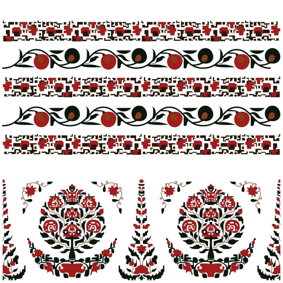 A vibrant red and black pattern seamless borders featuring a majestic tree vector