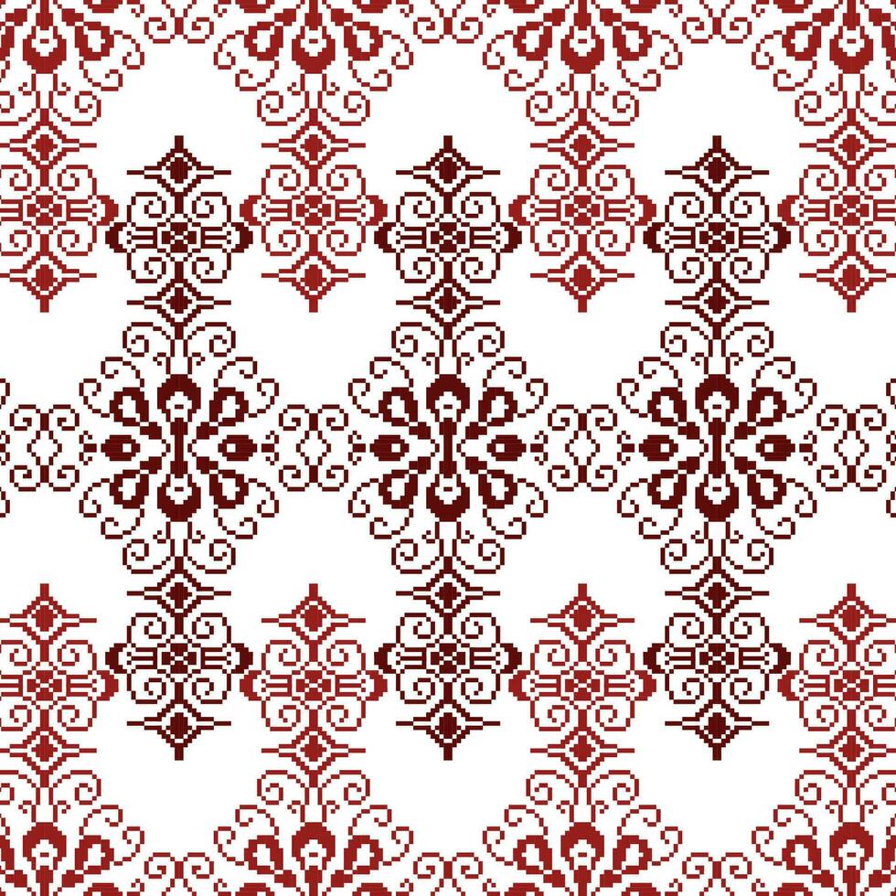 un vibrante rojo y blanco ornamental patrón, sin costura frontera vector