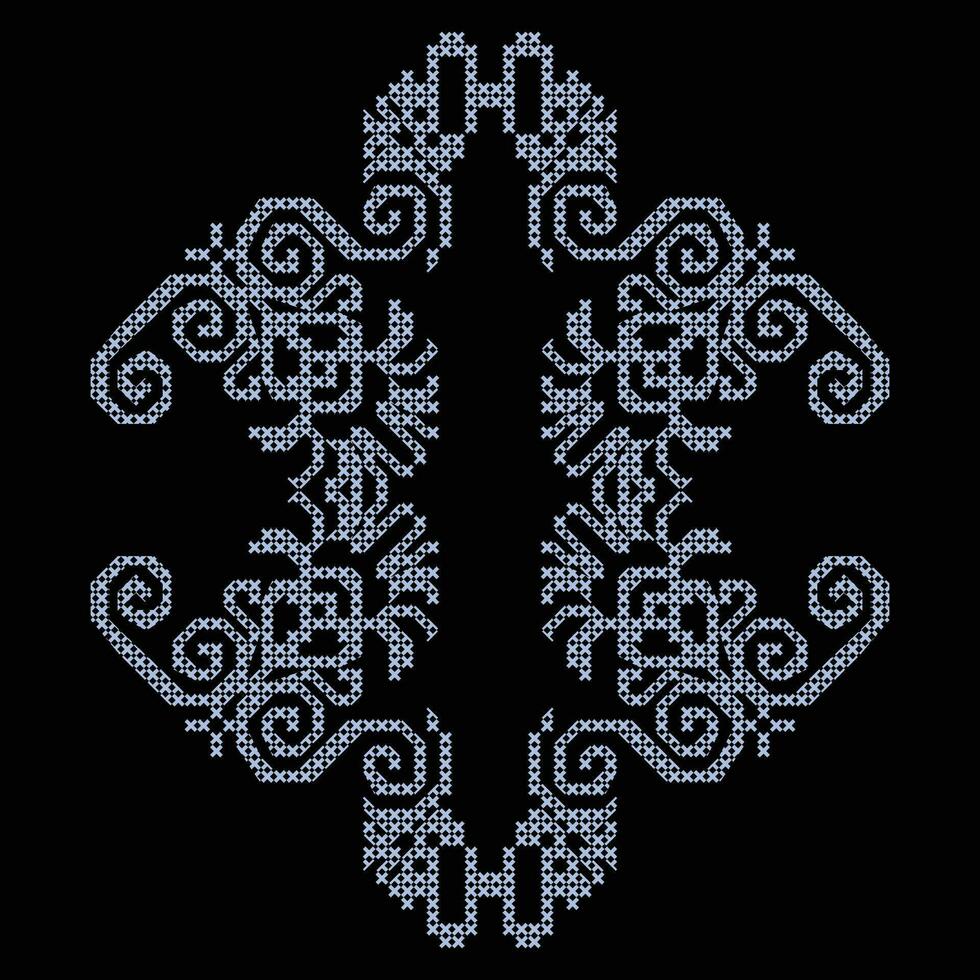 A cross stitch pattern in blue and white on a black background vector