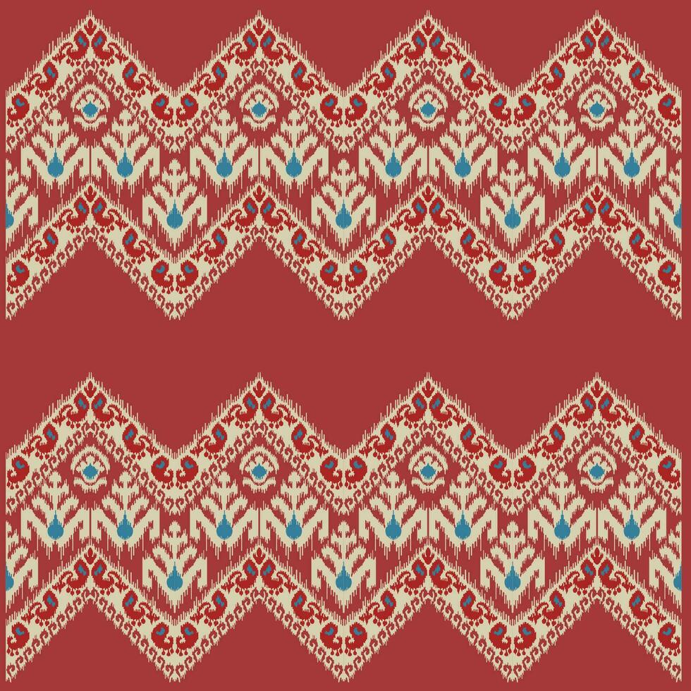 A colorful ikat border pattern with flowers and geometric shapes vector