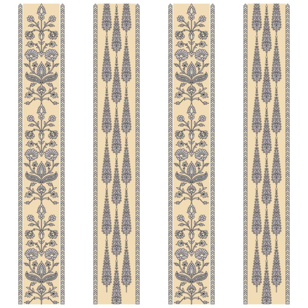 A striped seamless pattern border with a floral design on it vector