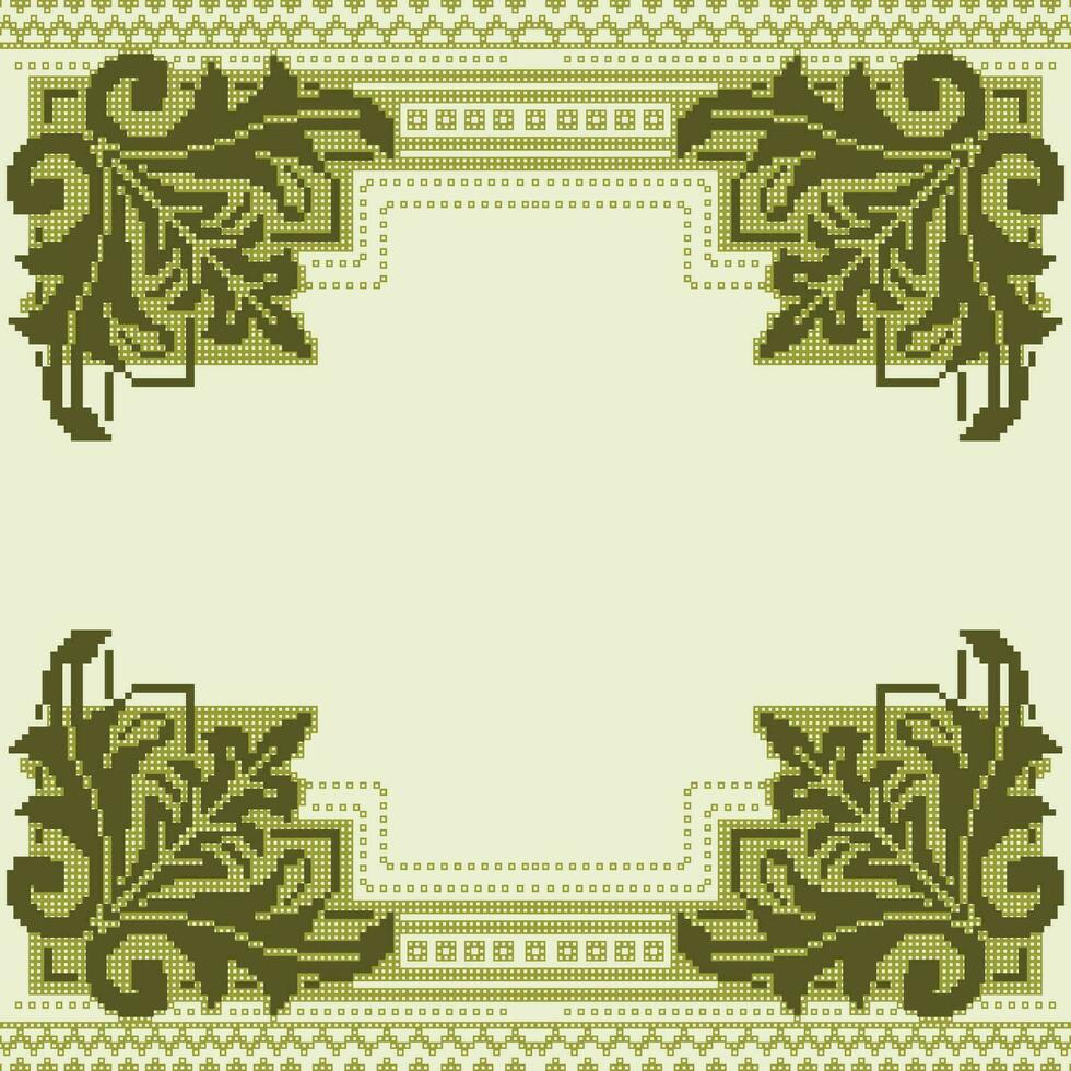A cross stitch pattern with a green border vector