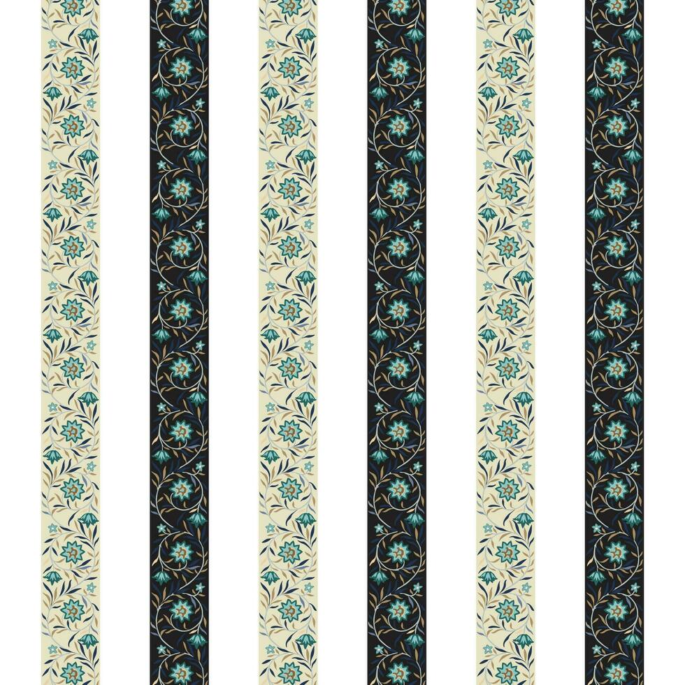 A black and white striped borders with blue flowers vector