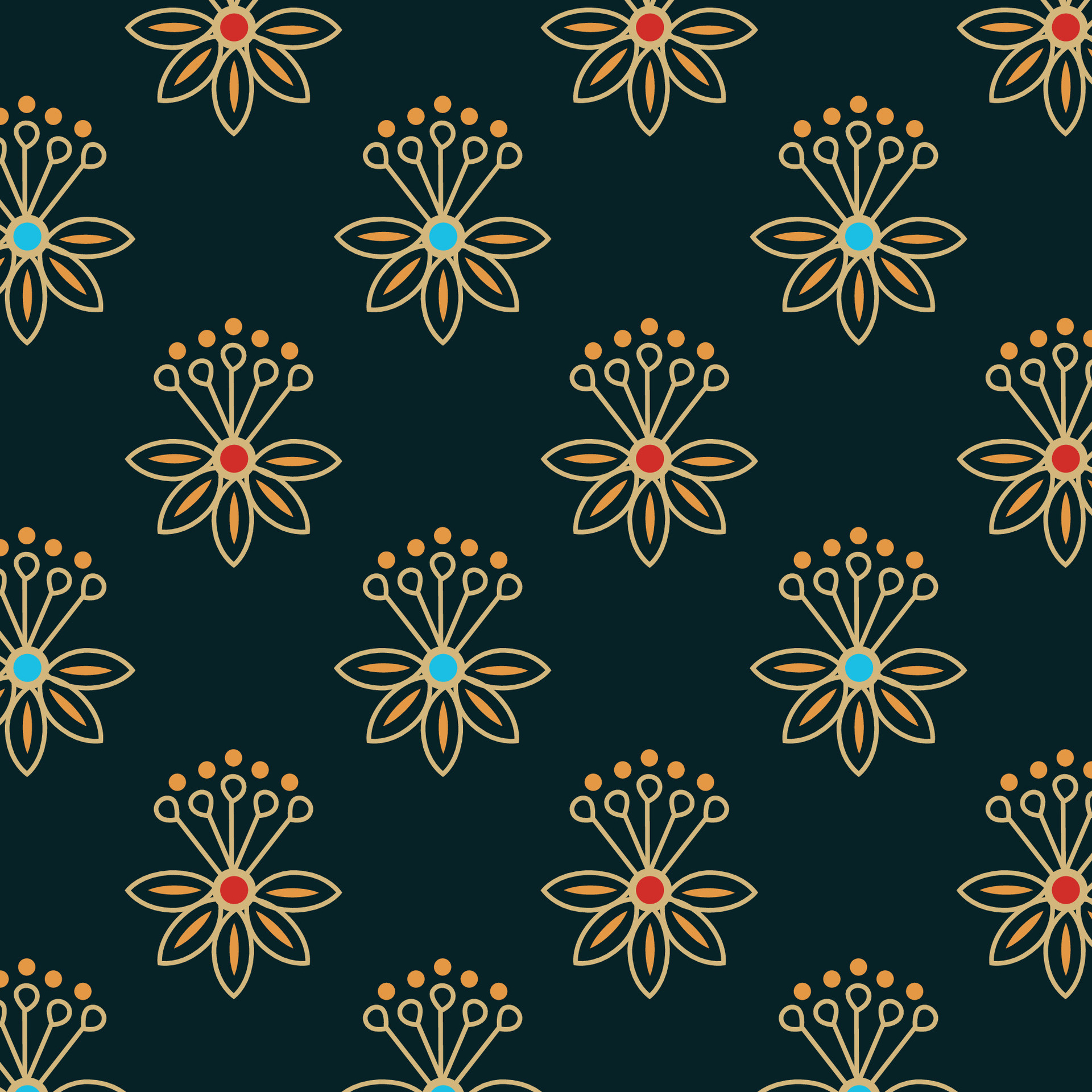 Gold and blue floral arrangement on a sea green background 32503090