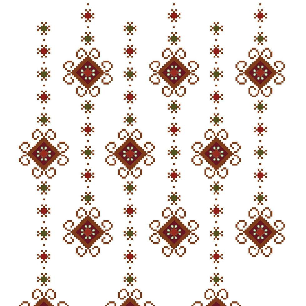 A cross stitch pattern with red and green squares vector